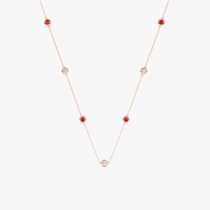Rose Gold Ruby Diamond Station Necklace
