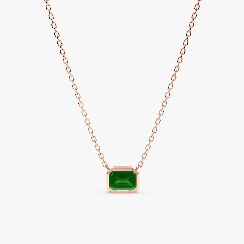 rose gold octagon cut emerald pendant necklace
