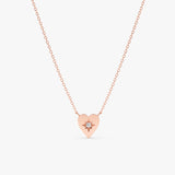 handmade solid rose gold heart pendant necklace with single white diamond