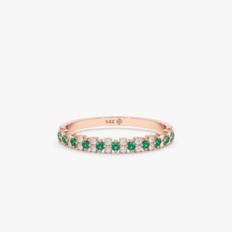 rose gold half eternity green gemstone band
