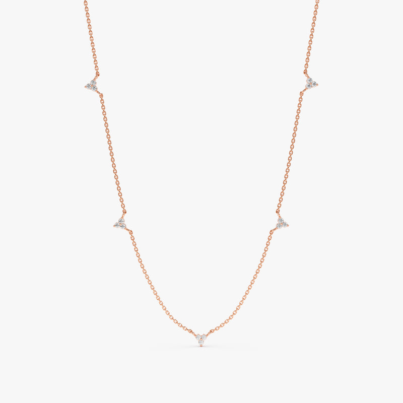 14k solid rose gold natural diamond station necklace