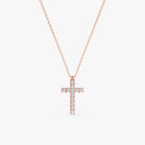handcrafted 14k rose gold diamond cross pendant necklace