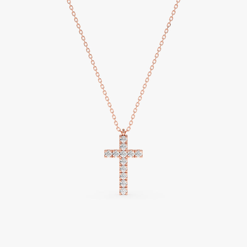 handcrafted 14k rose gold diamond cross pendant necklace