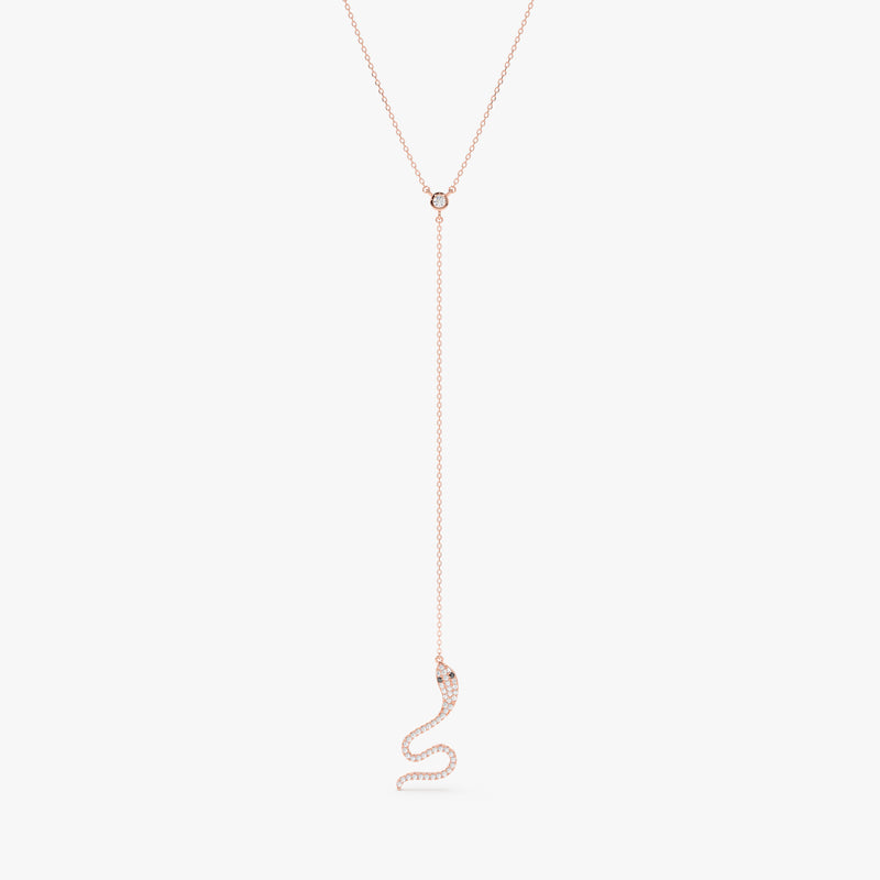 Diamond snake lariat necklace. Available in gold, silver, or rose gold.