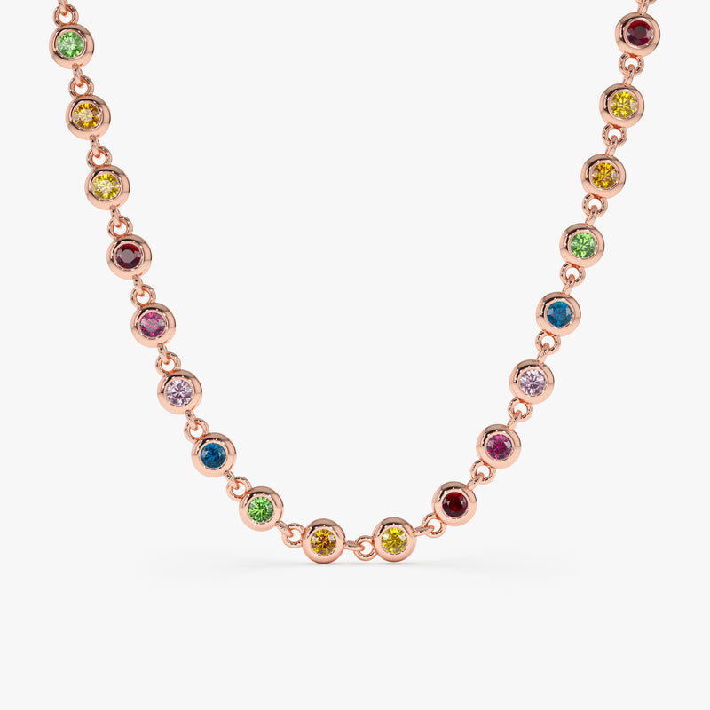 Bezel Set Gemstone Necklace in Rose Gold