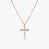 handcrafted solid 14k rose gold necklace with diamond bezel cross pendant 