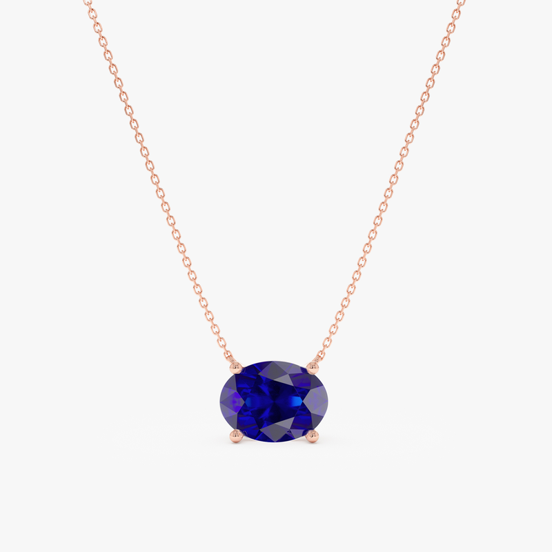 Lab-Grown Oval-Cut Solitaire Sapphire Necklace, Isabel