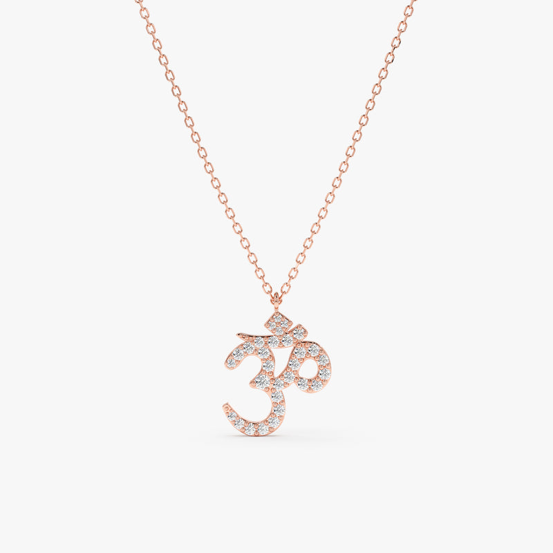 handcrafted 14k rose gold diamond paved om mantra necklace
