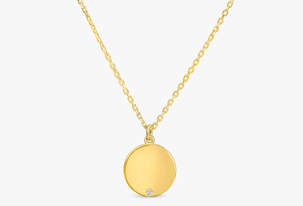 yellow gold single diamond disc pendant