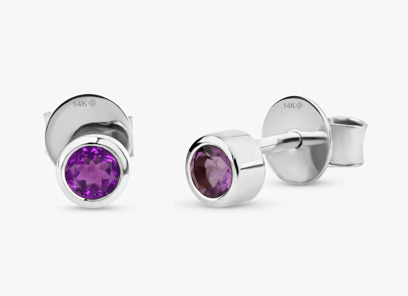 white gold purple amethyst bezel earrings
