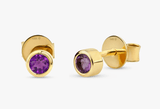 solid 14k gold amethyst bezel stud