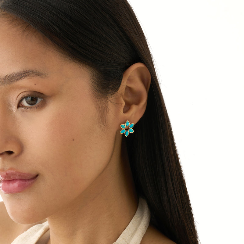 Turquoise Flower Stud Earrings, Ilithyia