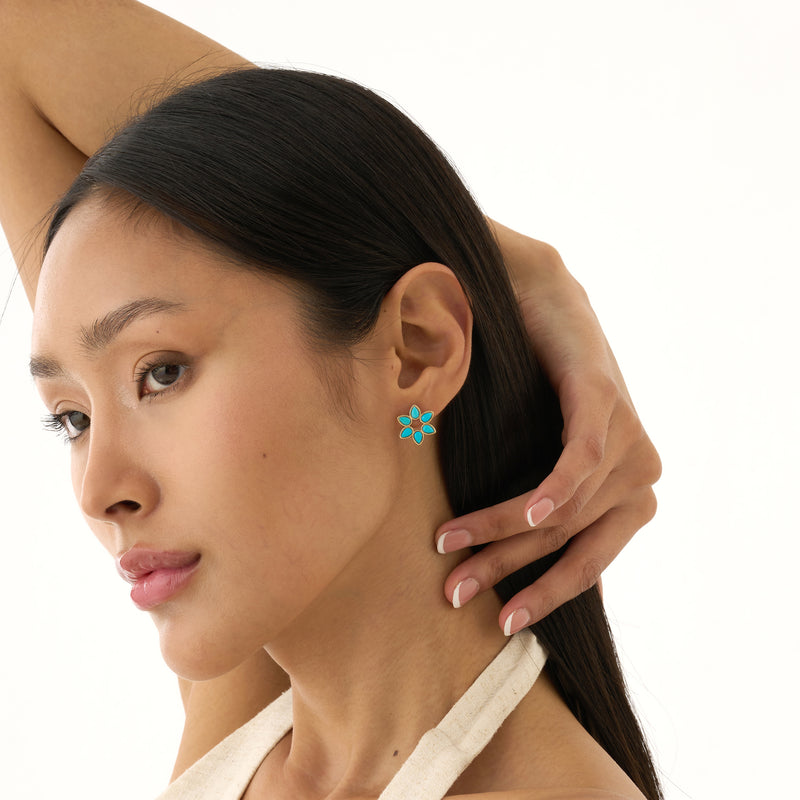 Turquoise Flower Stud Earrings, Ilithyia