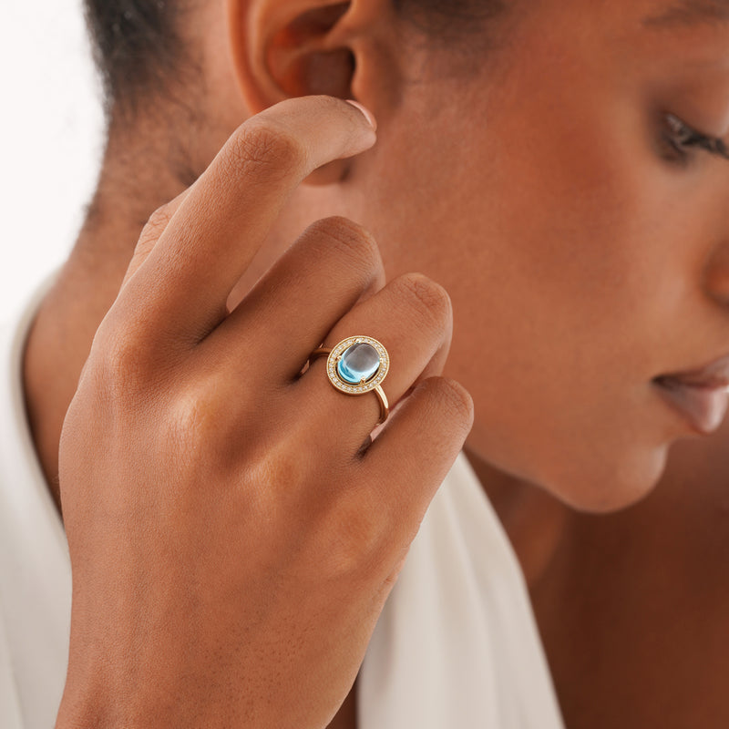 Natural Aquamarine and Diamond Halo Ring, Zephira