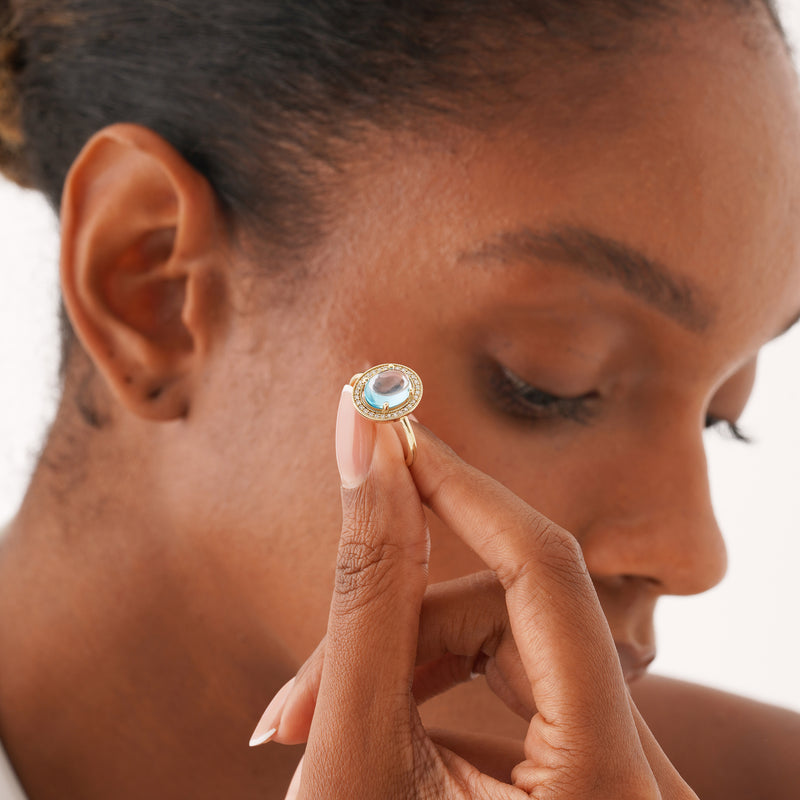 Natural Aquamarine and Diamond Halo Ring, Zephira