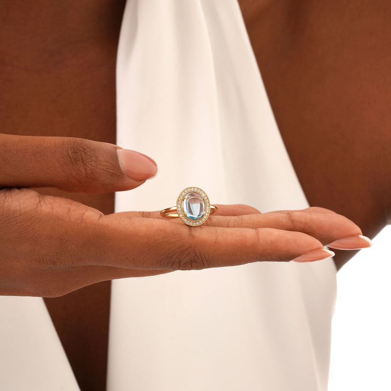 Natural Aquamarine and Diamond Halo Ring, Zephira