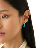 Turquoise Hoop Earrings, Solid Gold Huggie Hoops, Junesa