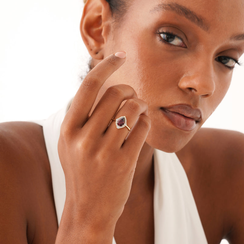 Pear Shape Garnet with Diamond Halo Ring, Orelina