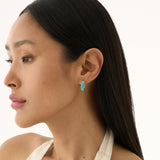 Turquoise Hoop Earrings, Solid Gold Huggie Hoops, Junesa