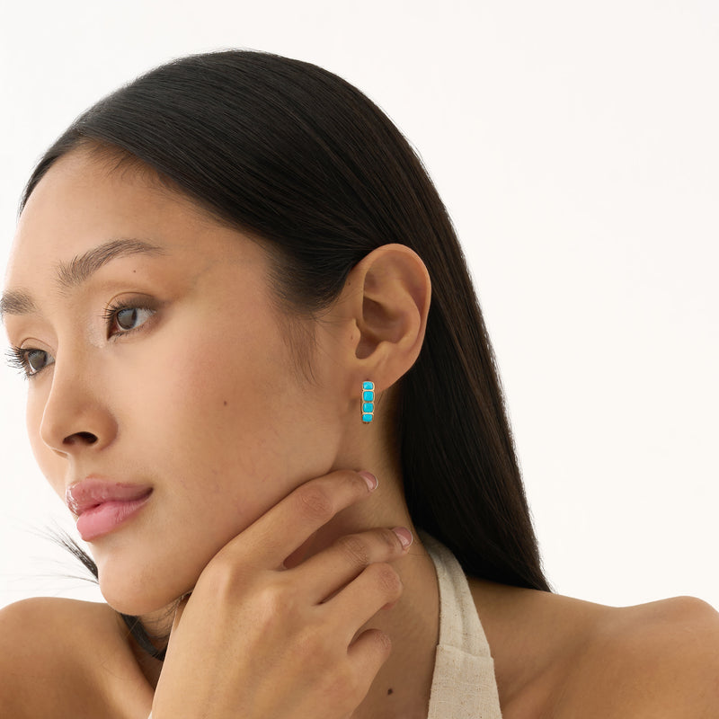 Turquoise Hoop Earrings, Solid Gold Huggie Hoops, Junesa