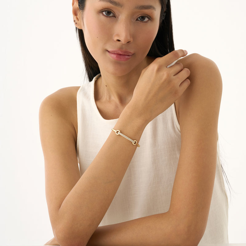 Interlocking Circle and Bar Bangle, Lab Grown Pave Diamonds, Marzanna