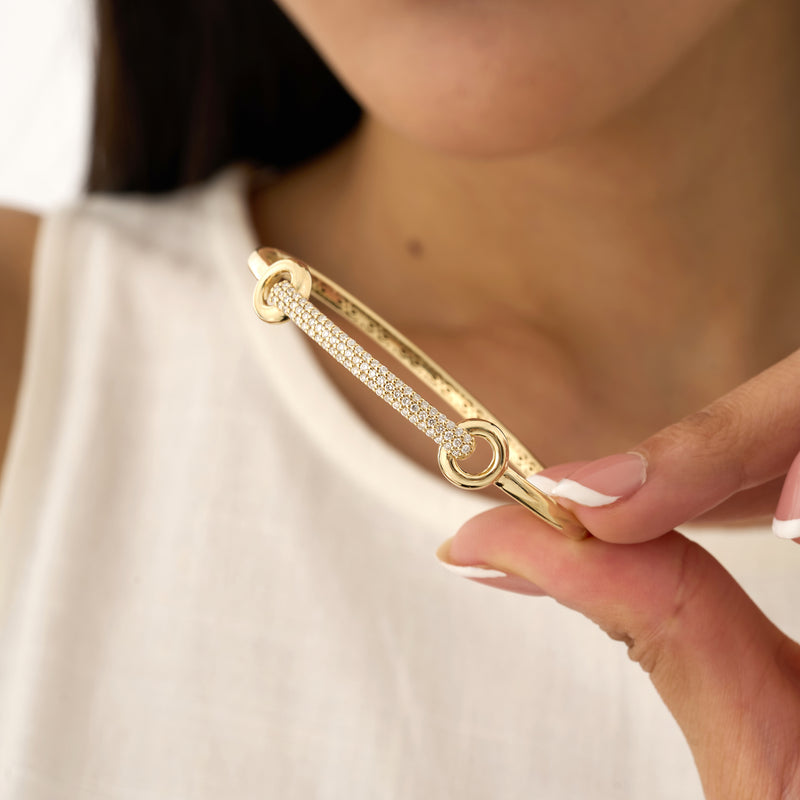 Interlocking Circle and Bar Bangle, Lab Grown Pave Diamonds, Marzanna