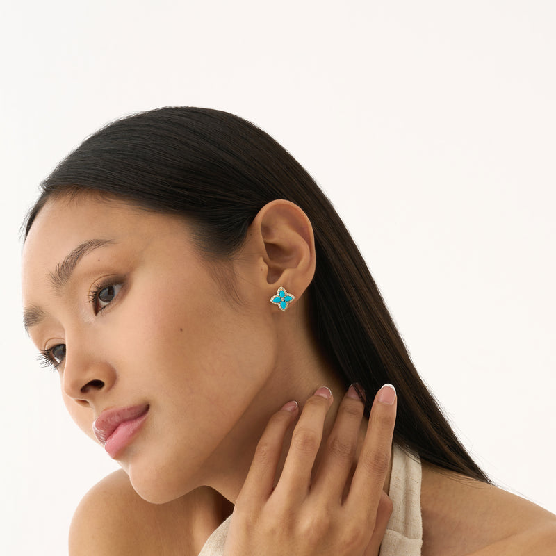 Turquoise & Lab Diamond Flower Stud Earrings, Eirlys