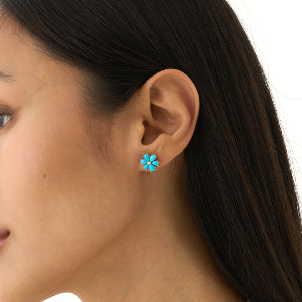 Turquoise & Lab Grown Diamond Flower Stud Earrings, Junelle