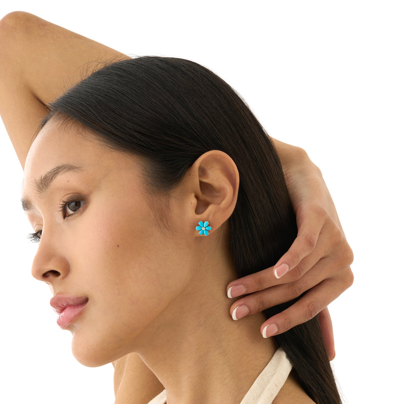 Turquoise & Lab Grown Diamond Flower Stud Earrings, Junelle