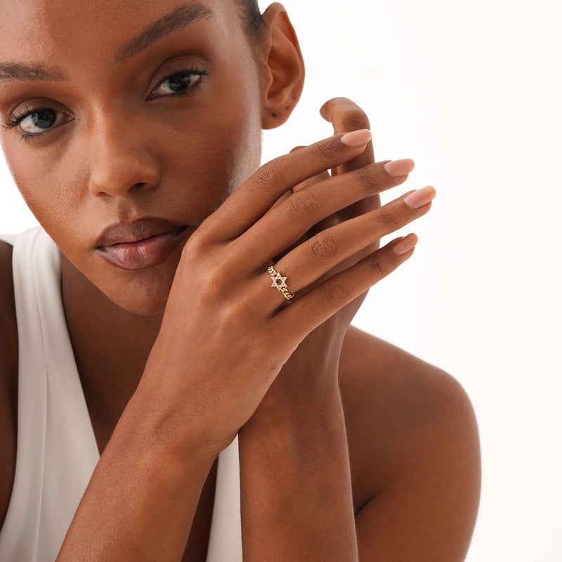 Diamond Star of David Cuban Chain Ring, Lioraeth