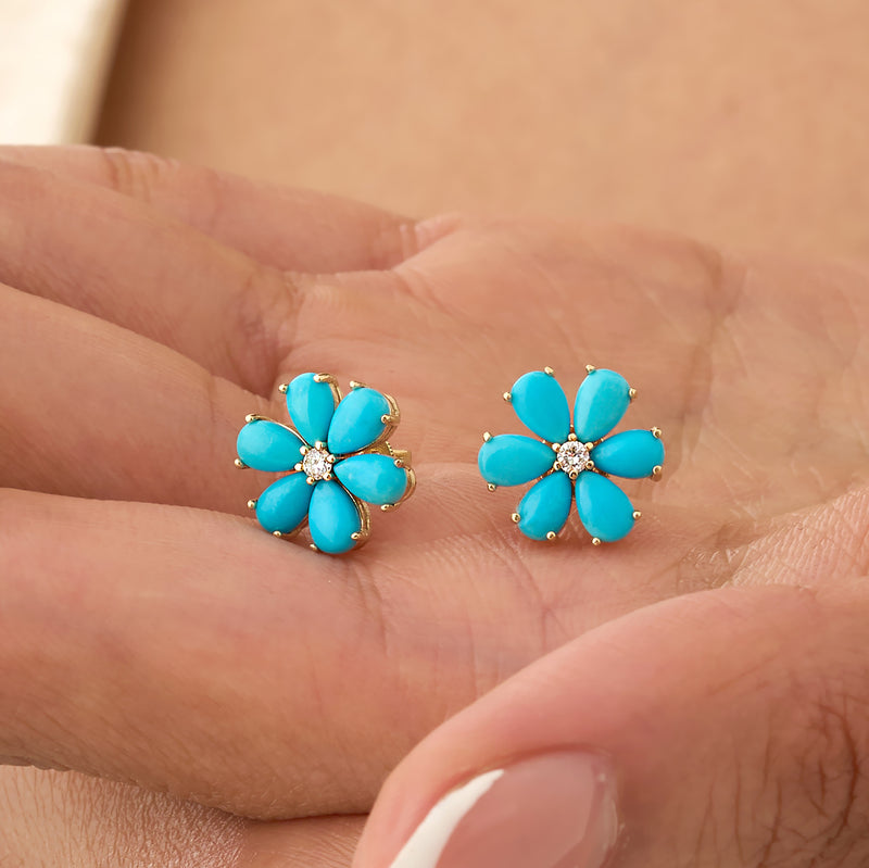 Turquoise & Lab Grown Diamond Flower Stud Earrings, Junelle