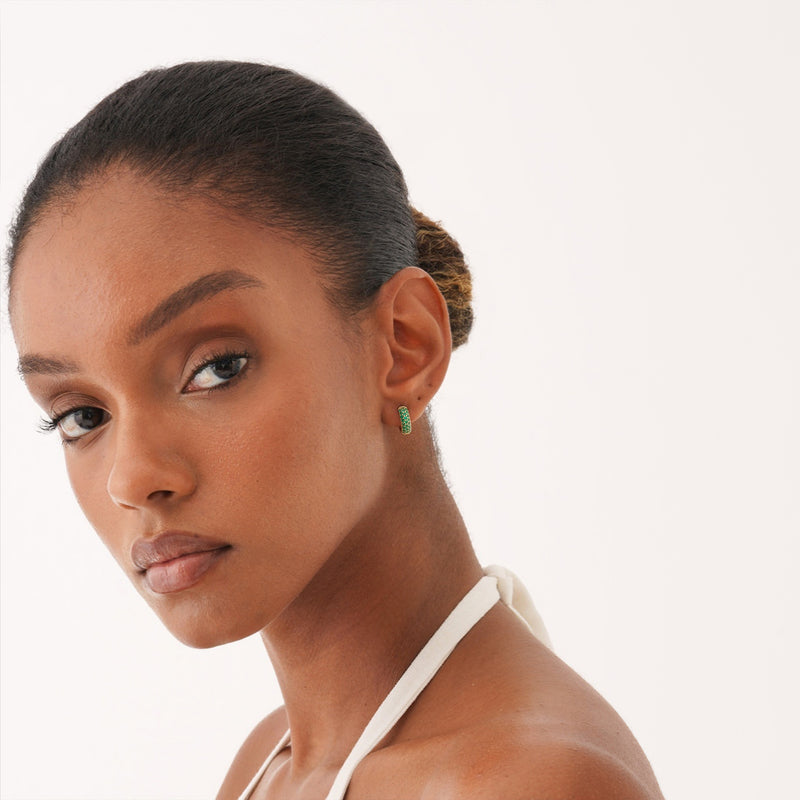 Wide Emerald Huggie Hoop Earrings, Azrielle