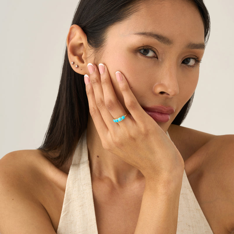Solid Gold Turquoise Ring, Lysan