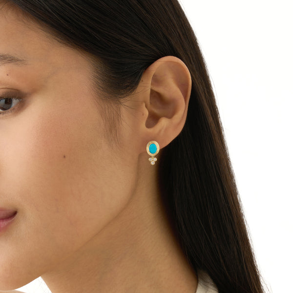 Oval Turquoise & Diamond Cluster Drop Earrings, Calithea