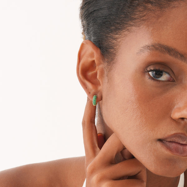 Wide Emerald Huggie Hoop Earrings, Azrielle