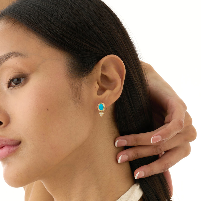 Oval Turquoise & Diamond Cluster Drop Earrings, Calithea