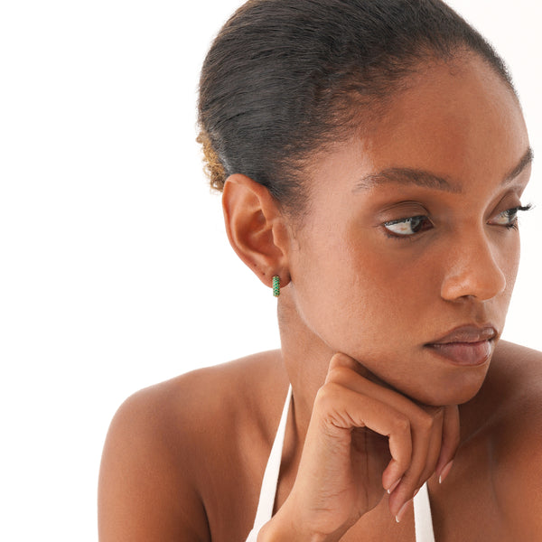 Wide Emerald Huggie Hoop Earrings, Azrielle