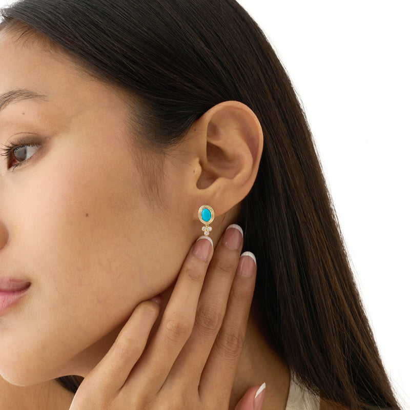 Oval Turquoise & Diamond Cluster Drop Earrings, Calithea