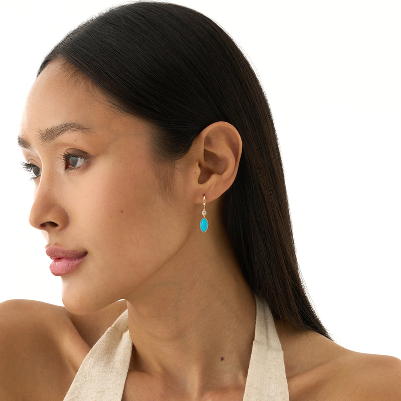 Elongated Oval Turquoise Drop Earrings, Cyrene