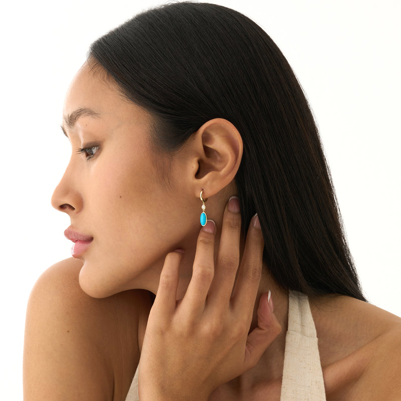Elongated Oval Turquoise Drop Earrings, Cyrene
