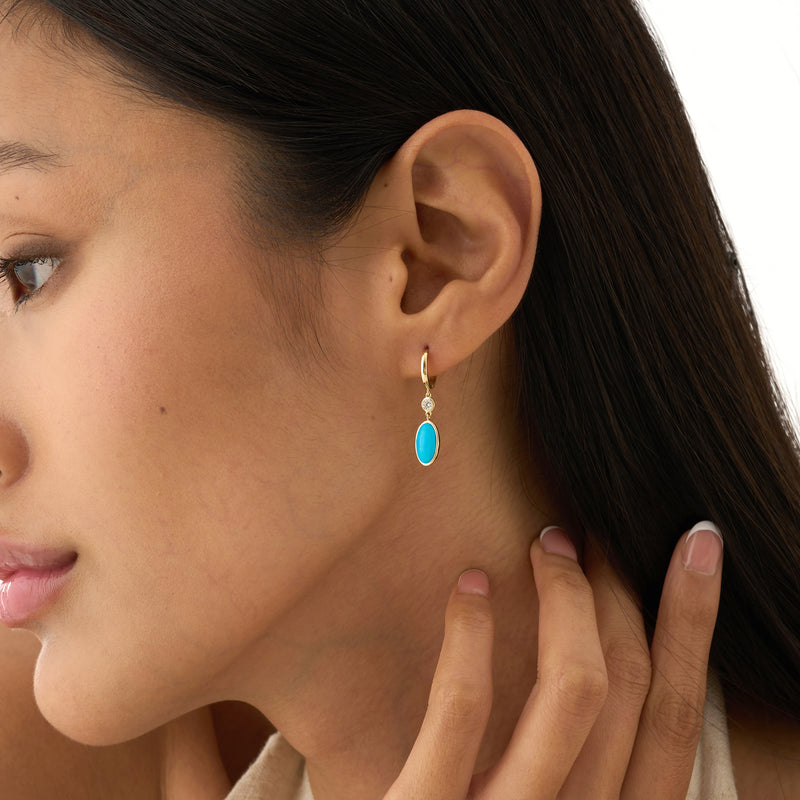 Elongated Oval Turquoise Drop Earrings, Cyrene