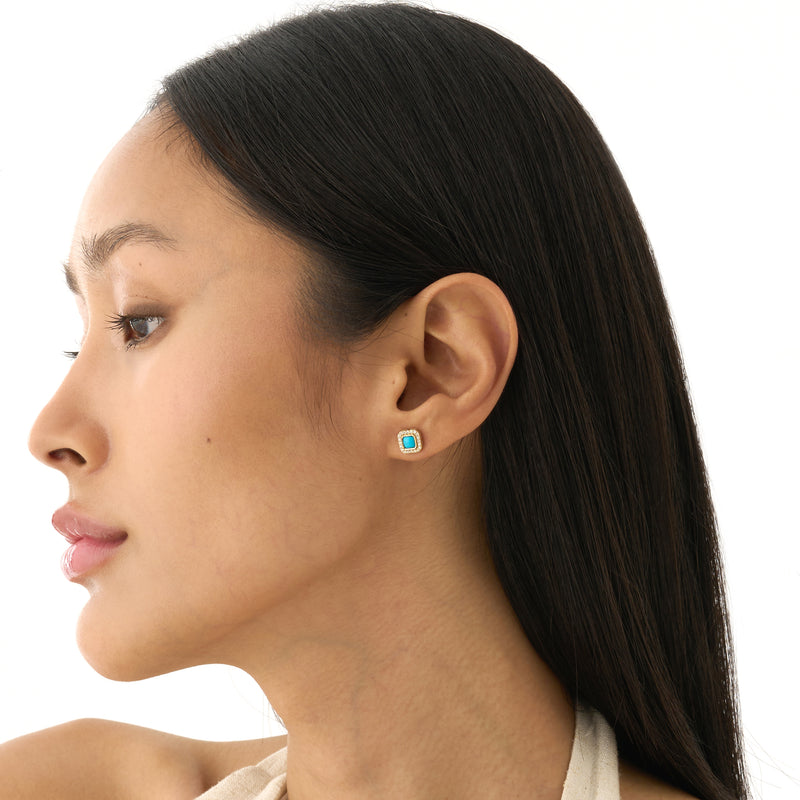 Turquoise & Natural Diamond Halo Stud Earrings, Evienne