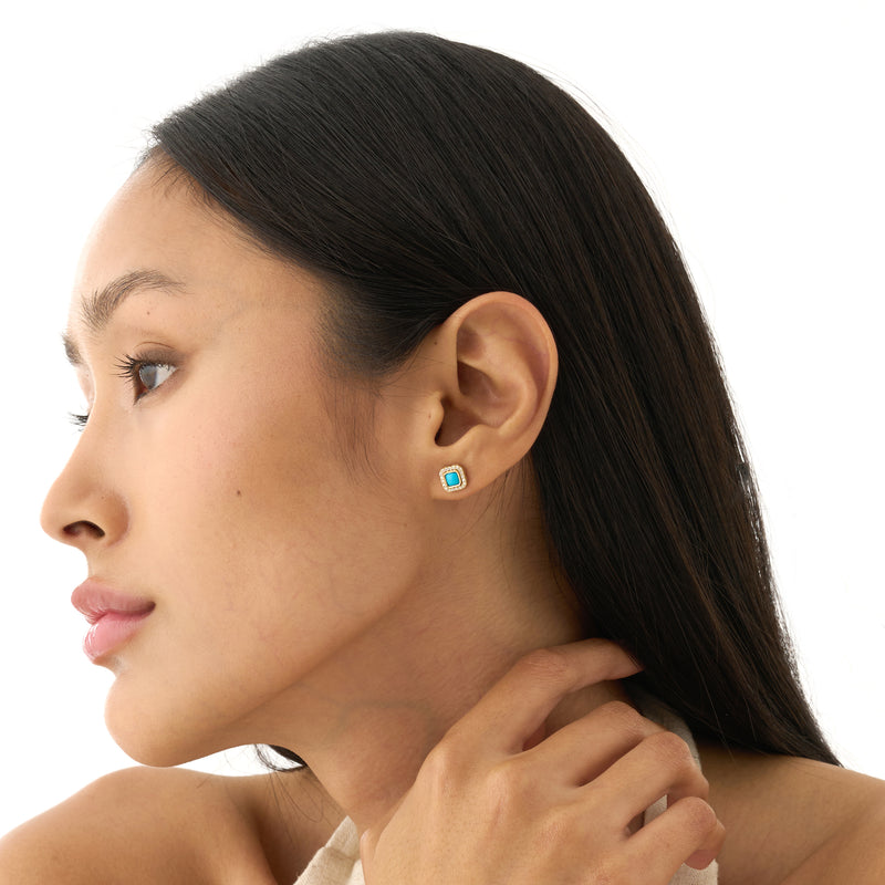 Turquoise & Natural Diamond Halo Stud Earrings, Evienne