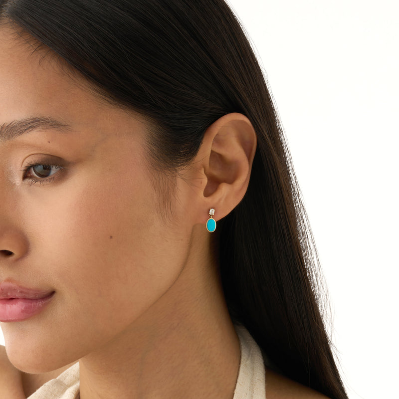 Oval Turquoise & Lab Grown Diamond Drop Earrings, Tirien