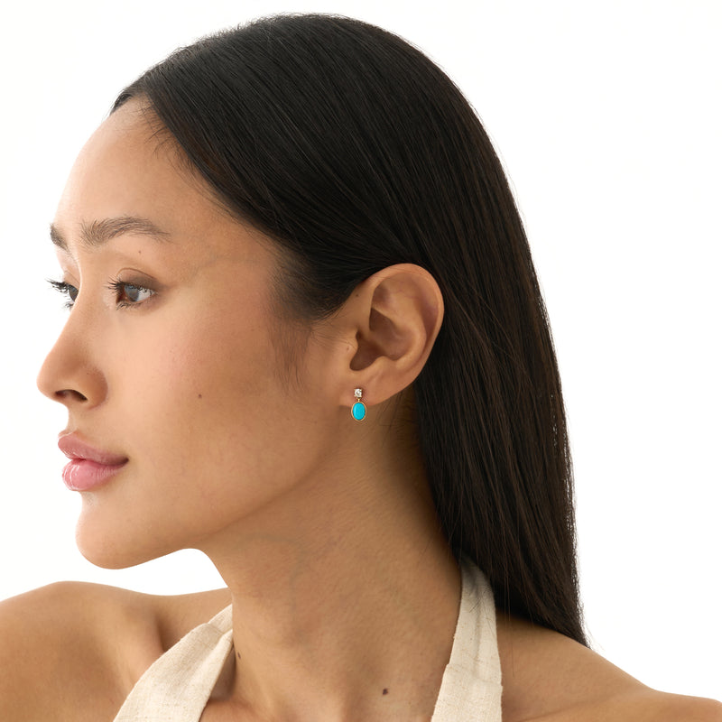 Oval Turquoise & Lab Grown Diamond Drop Earrings, Tirien