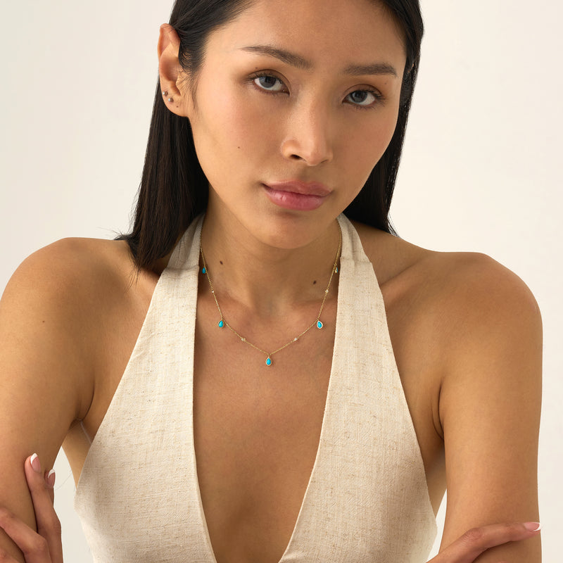 Turquoise & Diamond Dangle Station Necklace, Caelia