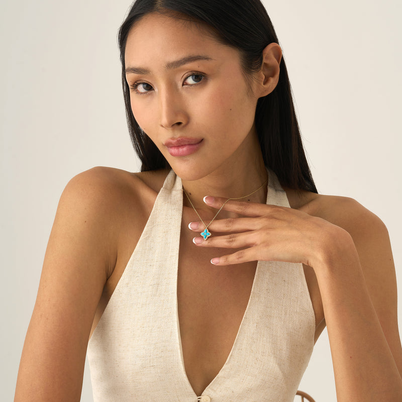 Turquoise & Lab Grown Diamond Clover Necklace, Eirlys