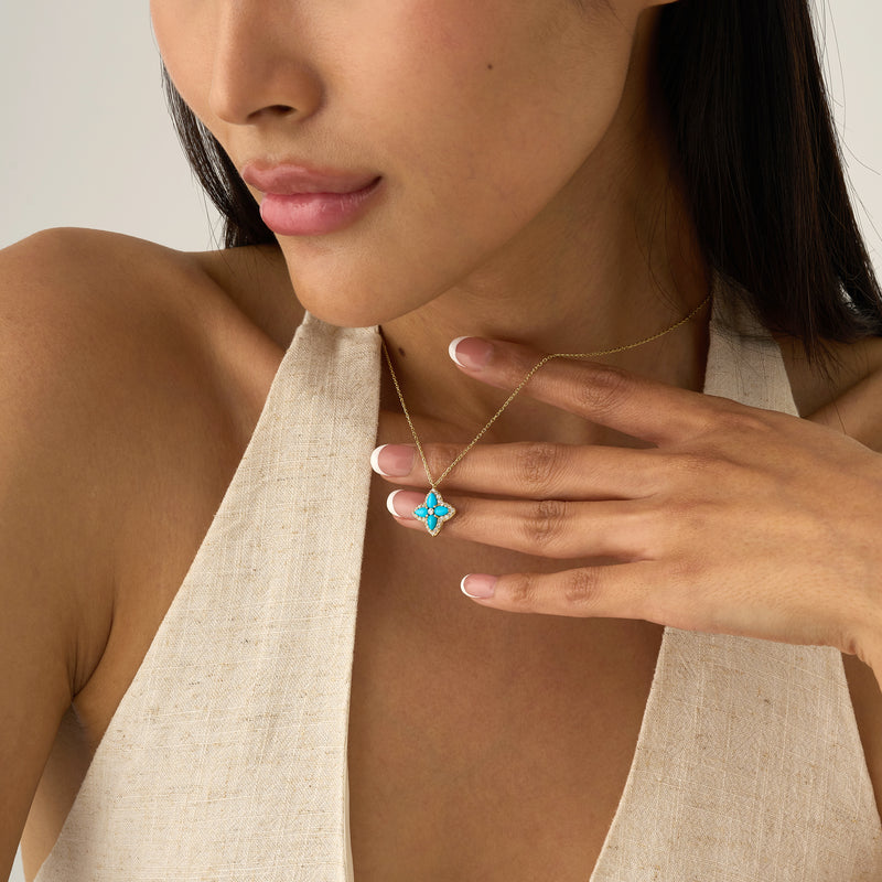 Turquoise & Lab Grown Diamond Clover Necklace, Eirlys