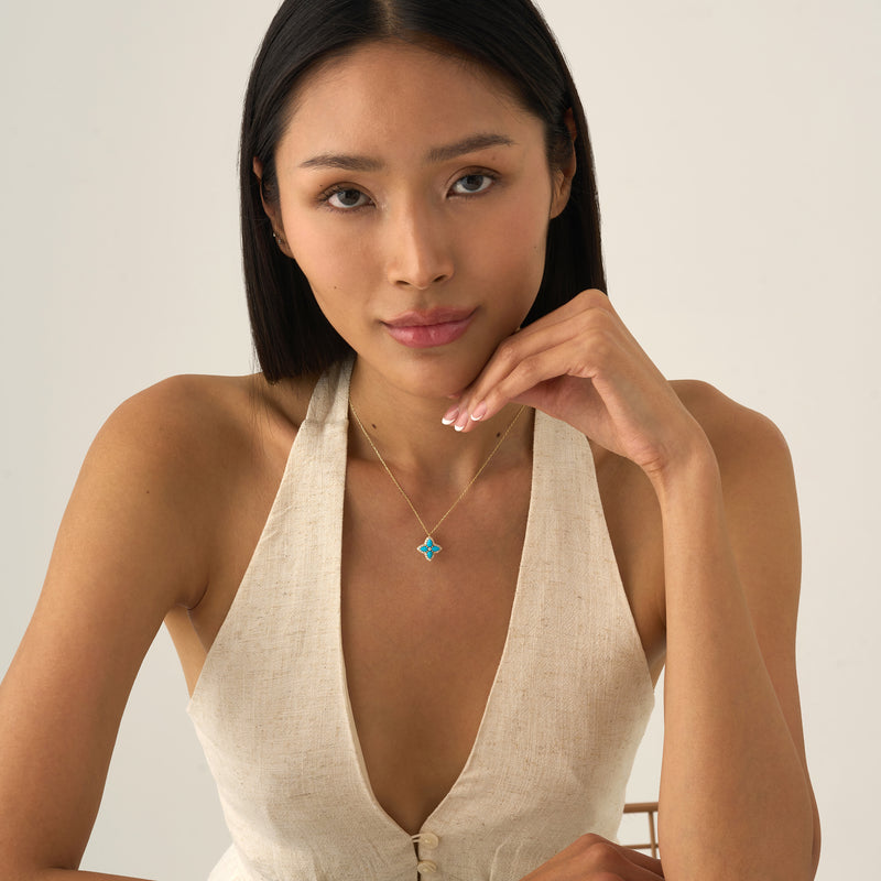 Turquoise & Lab Grown Diamond Clover Necklace, Eirlys