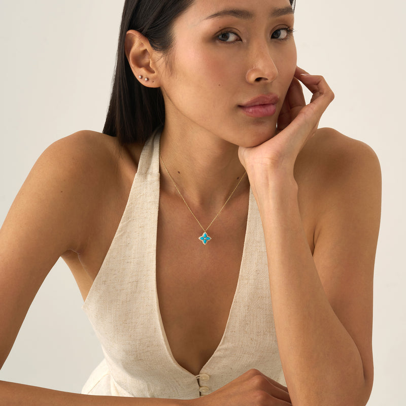 Turquoise & Lab Grown Diamond Clover Necklace, Eirlys